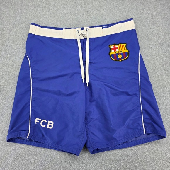 FC Barcelona FCB Soccer Swim Trunks Shorts Men's Size 30 Blue White Logo - Picture 1 of 14